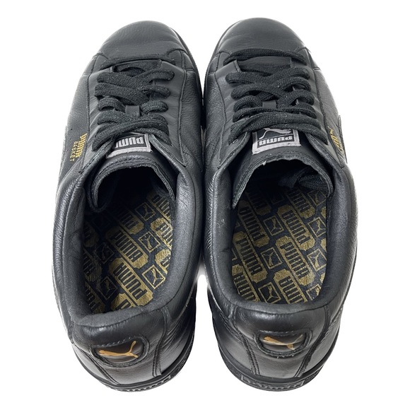 Puma Basket Classic Leather Sneaker Black Monotone Gold Leather Shoe 354367-19 - Picture 9 of 10